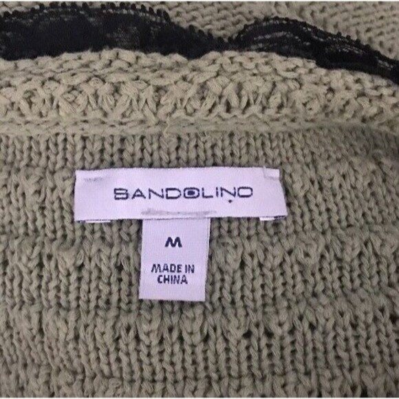 Bandolino Cardigan Sweater Olive Green Black Lace Trim - Picture 10 of 10